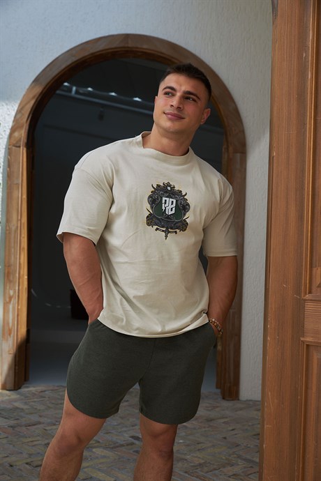 Arma Detaylı Oversize T-Shirt Taş