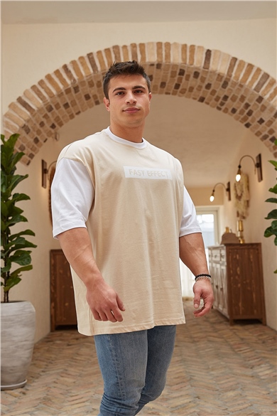 Basic Bej Oversize T-Shirt