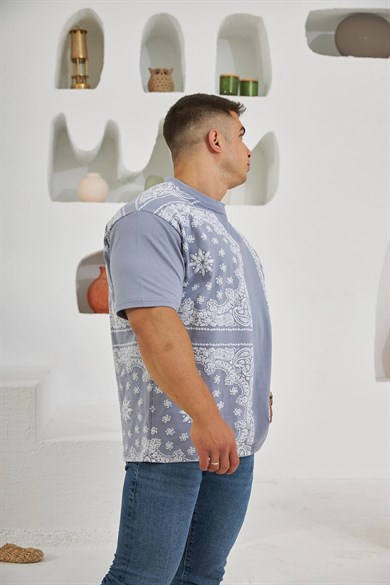 Etnik Desen Detaylı Oversize T-Shirt Mor