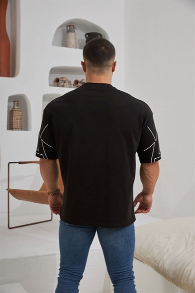 Kol Detaylı Oversize T-Shirt Siyah