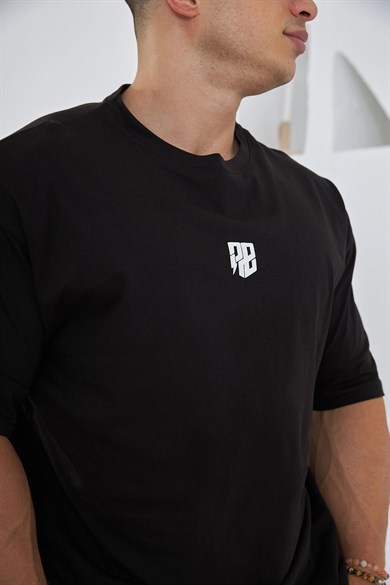 Logo Kabartma Detay Oversize T-Shirt Siyah