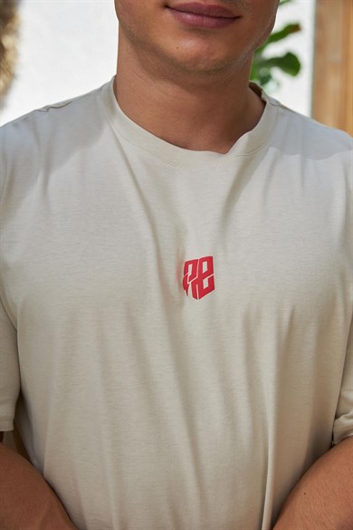 Logo Kabartma Detay Oversize T-Shirt Taş