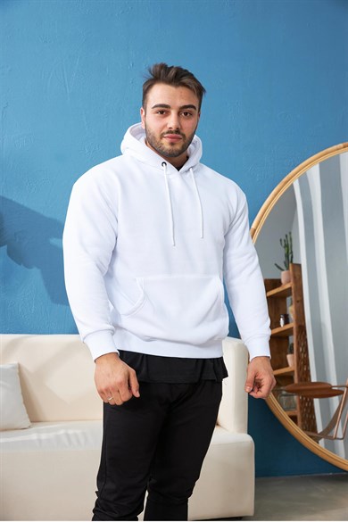 Sırtı Baskılı Kapüşonlu Oversize Beyaz Sweatshirt